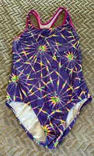 Speedo Girls 1 Piece Swimsuit Size 14 Purple Multicolor Rainbow Burst Razorback