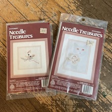 New Kit Stitchery Needle Treasures White Cats Playmate White Rose Old Stock