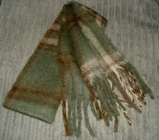 Soft Oversized Tasselled / Fringe Trims Striped Scarf – Olive Green / Brown