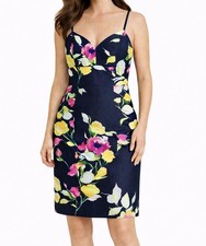 NWOT Eliza J Navy Floral Satin Mikado Mini Dress Sleeveless Sweetheart Size 6