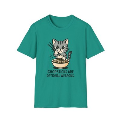 Unisex Softstyle T-Shirt Heroic Tabby Kitten Guards Ramen Bowl Funny Food Tee
