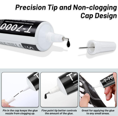 T7000 Black Glue 2x25ml Adhesive for Phone Repair, Fabric Leather, Metal Jewelry