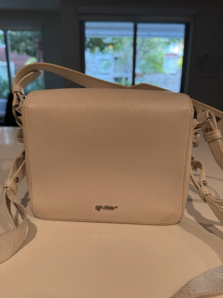 OFF-WHITE Diagonal Stripe Flap Binder Clip Bag Leather White/Black - Image 4 of 4