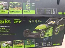 Image of Greenworks24V 46cm Lawnmower With Two Vatteries And The Charger