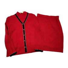 RARE NWOT Vtg 3-Piece St. John Knit Ensemble (jacket/shell/skirt) Red, Size 8M
