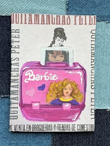 ACEO Original Acrylic Mixed Media Art Vintage Barbie Lunchbox Pink  NikkiLaney