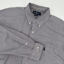 Ralph Lauren Yarmouth Men 17.5 36/37 Purple Micro Check Cotton Button Down Shirt