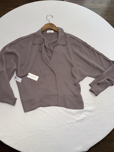 NWT Babaton Aritzia Taupe Collared Long Sleeve Blouse Size Large