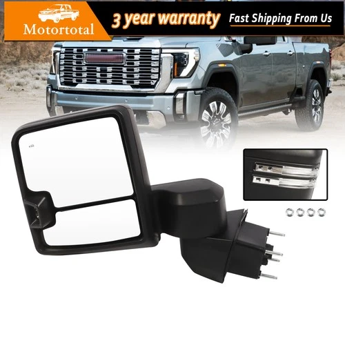 Left Power Heated Extendable Tow Mirror For 19-24 Silverado Sierra 2500HD 3500HD