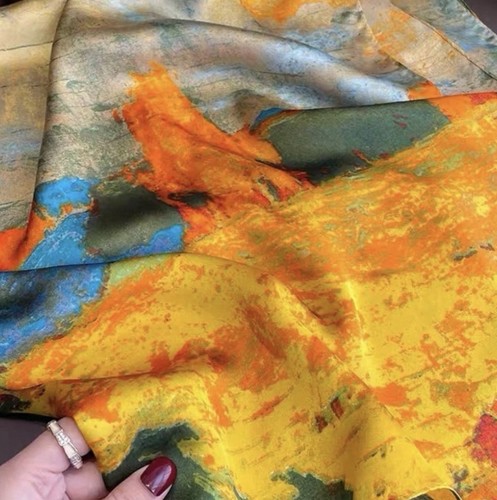 Women Abstract Art Print Square Scarf Satin Elegant Multicolor/$0.99 Add’l Ship