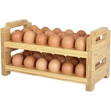 Bamboo Egg Holder Countertop - Stackable Design for Fresh Eggs, Farmhouse Egg...
