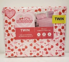 Twin Size Bed Sheet Set 3-Piece Cherries Hearts Red Spring Summer Coquette NEW