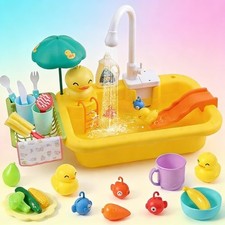 Kids Pretend Play Sink with Running Water Kitchen Playset with Fishing Game AU