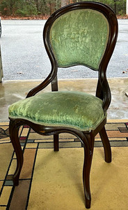 Antique Green Velvet Upholstered Balloon back Chair