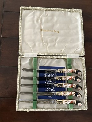Royal Crown Derby China Imari Set of 5 Knives in Original Case