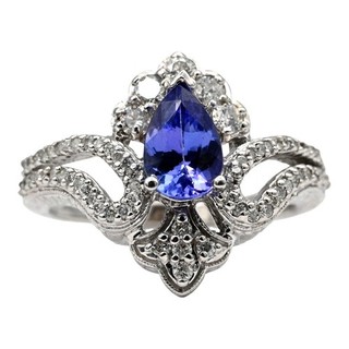 ANILLO DE DIAMANTES DE TANZANITA DE DISEÑO MODERNO ORO BLANCO DE 14K FIRMADO TALLA 9 25