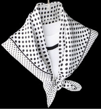 100 Silk 20" small Square Scarf Women neckerchief Wrap Polka Dot white MY151-4