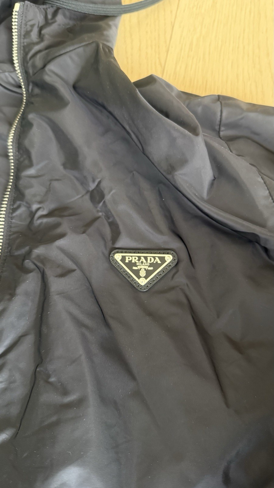 PRADA Re-Nylon Black Hooded Windbreaker Jacket Unisex L Designer Zip Logo