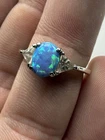 Vintage AVON Sterling Silver Vibrant Synthetic Opal & CZ Ring Size 6 - 2.2g