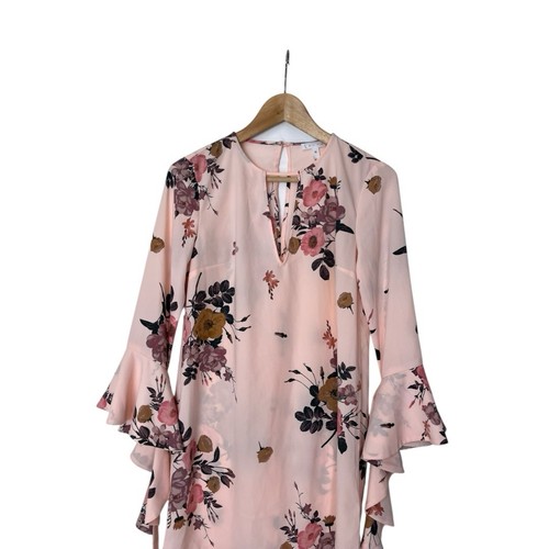 LEITH Minikleid hellrosa Blumen Fledermaus Flügel Bündchen BOHO XS - Bild 4 von 7