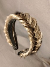Braided Synthetic Hair Headband for Women, Blonde Black, Plastic Band