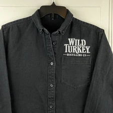 Wild Turkey Bourbon Womens Large Black Long Sleeve Button Up Heavy Shirt KY