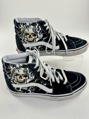 Vans Sk8-Hi Flame Skull Black White Authentic Skate Shoe Sneaker Mens Size 7 US