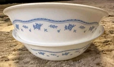 VTG CORELLE "MORNING BLUE" 2~6.25" COUPE SOUP CEREAL BOWLS BLUE FLORAL ON WHITE