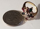 Vintage Women's EDCO Signed Gold Tone Cocktail Ring With Multicolor Stones SZ 5½ — photo 4