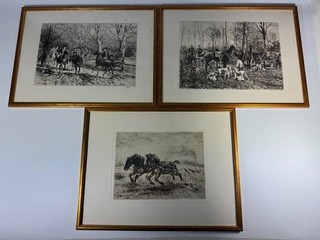 3 pieces old ETCHING A. BRENDEL AHRENDTS horses Belvedere avenue Weimar hunting nobility