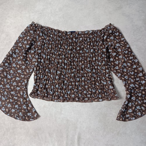 Oversized Peasant Top Womens Size 16 Flared Sleeve Brown Ditsy Floral Gypsy Boho - Picture 3 of 8