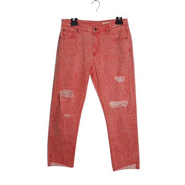 Sass & Bide Size 28 Red White Print Distressed Ripped Baggy High Rise Jeans