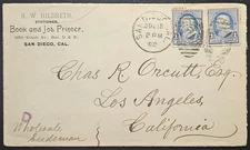 Hildreth Book Printer San Diego CA Duplex 2x 1c Banknote 1892