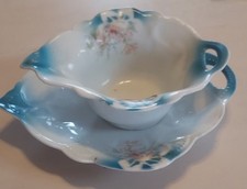 VINTAGE German Floral design Gravy Boat W/ Sauce Dish -Marked Germany