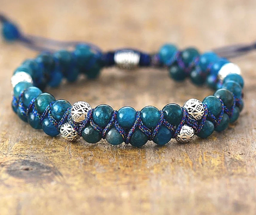 2025HOT Natural Apatite Stone Healing Bracelet Blue Gemstone Healing Bracelet - Image 2 of 4