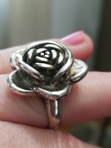 Vintage Sterling Silver Rose Flower Highly Detailed Ring Size 6 Signed! - Picture 2 of 7