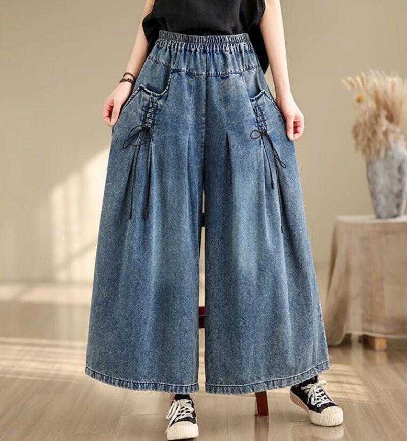 【BAON】Ryoko vintage washed wide denim pants Casual Women's Baggy Oversize Wide Leg Pants Jeans Loose