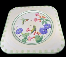 Vtg Lenox SUMMER GREETINGS 13.5” Square Serving Platter Tray Hummingbirds Floral