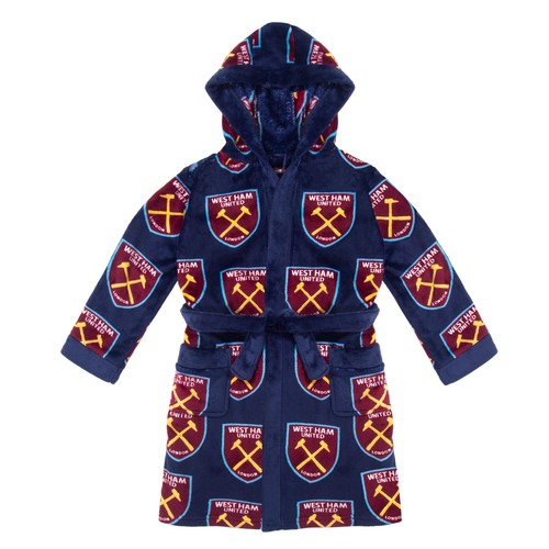 West Ham United FC Official Soccer Gift Boys Hooded Fleece Dressing Gown Robe - Picture 2 of 8