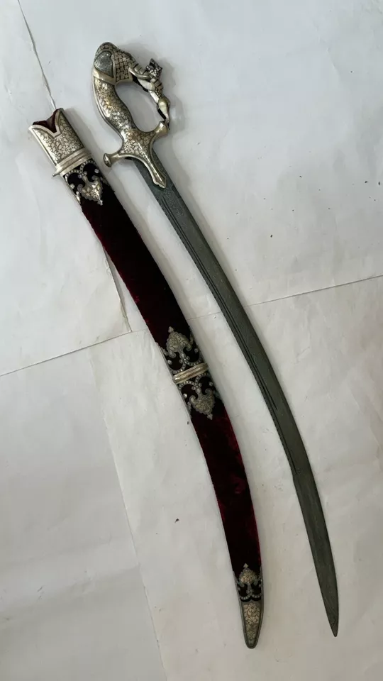 Elefante Tallado Antigua Reproducción Damasco Acero Rajput Shahi Talwar Espada Foto 4 de 4