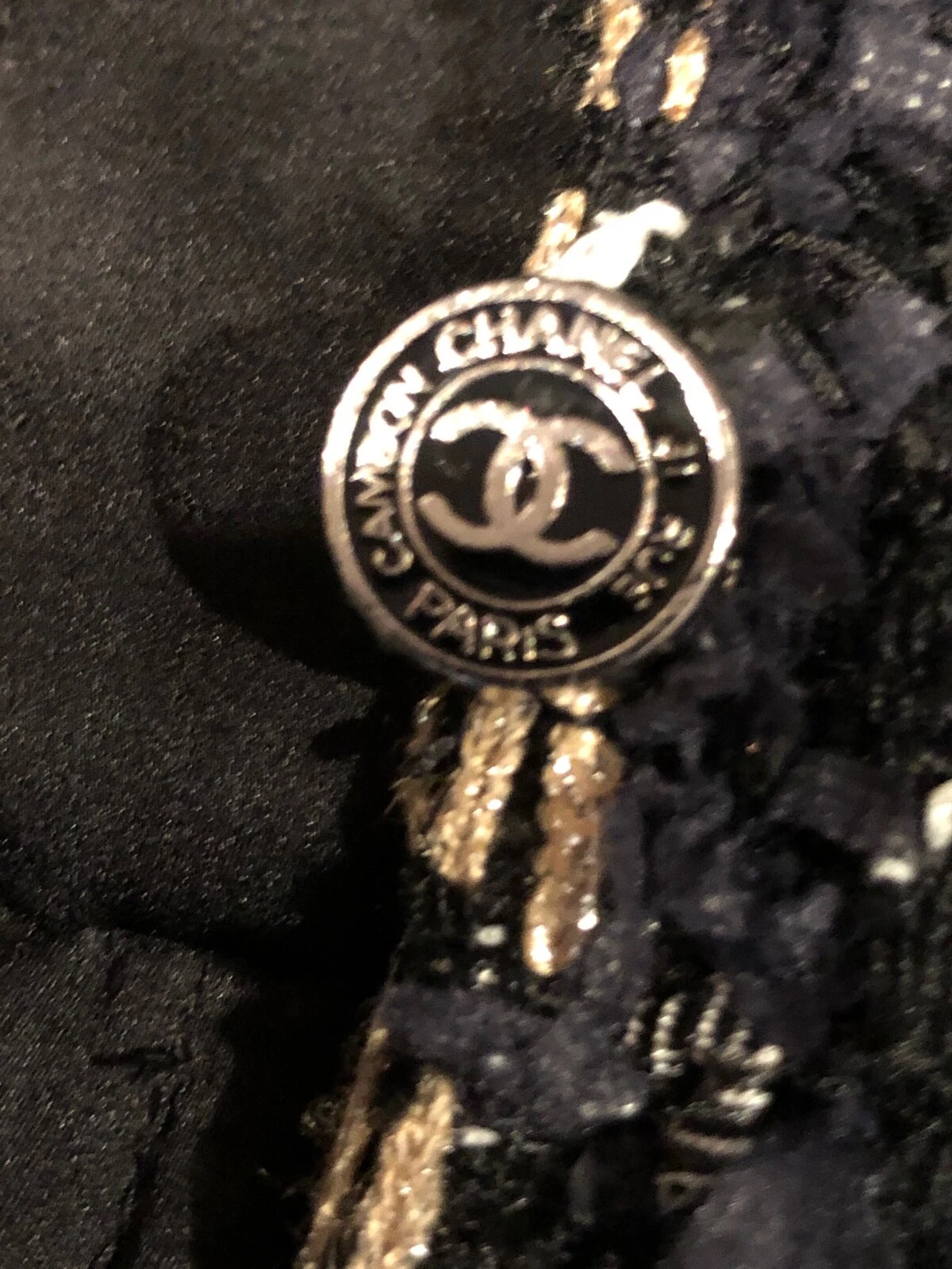 Chanel 06P VINTAGE GIACCA TWEED NERO BLU ORO FIOCCHI INTRECCIATI ORO CC FR42 40 $7K