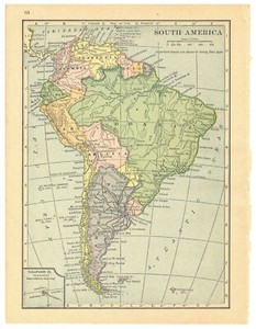 1908 Vintage Atlas Map Page - Cuba Canal Zone on one side and South America o...