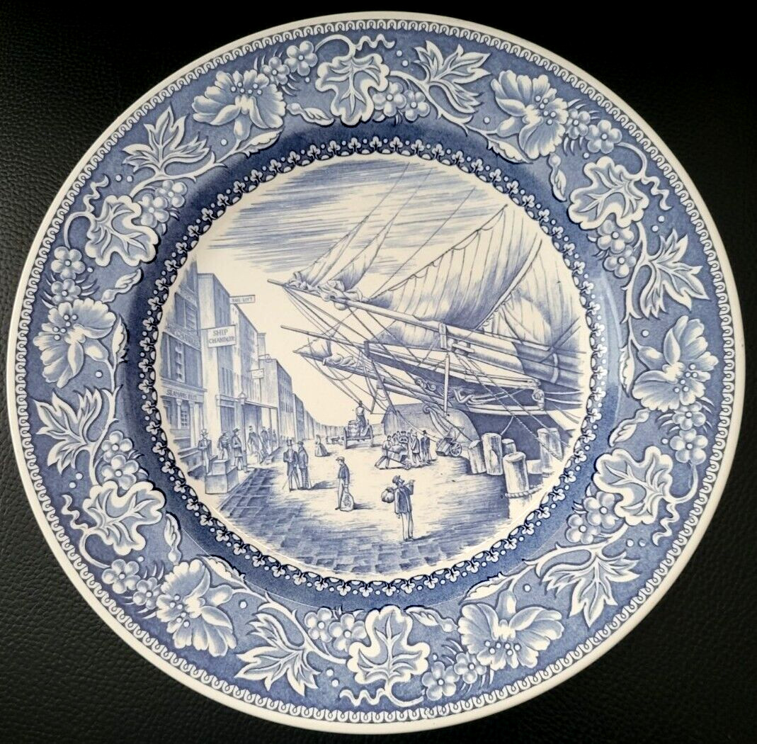 Vtg Wedgwood Old New York  South Street Waterfront 1835 Dinner Plate 10 1/2 Blue