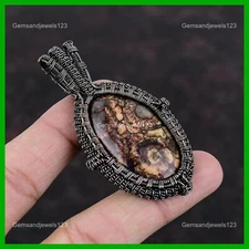 Valentines Deal Natural Birds Eye Jasper Copper Handmade Wire Wrapped Pendant