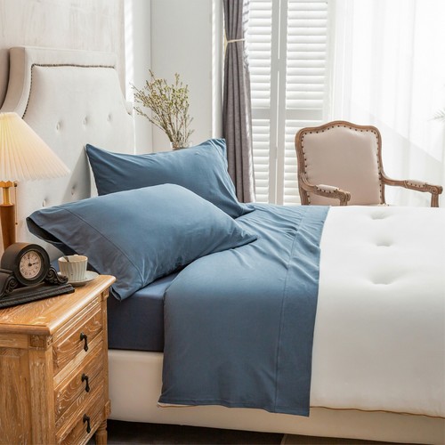 PURE ERA Jersey Knit 4pc Bed Sheet Set 100% T-Shirt Cotton Soft Comfy - Picture 49 of 116