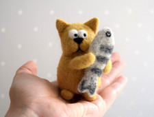 Needle felting Kit beginners starter kit Fisherman cat DIY cat craft set