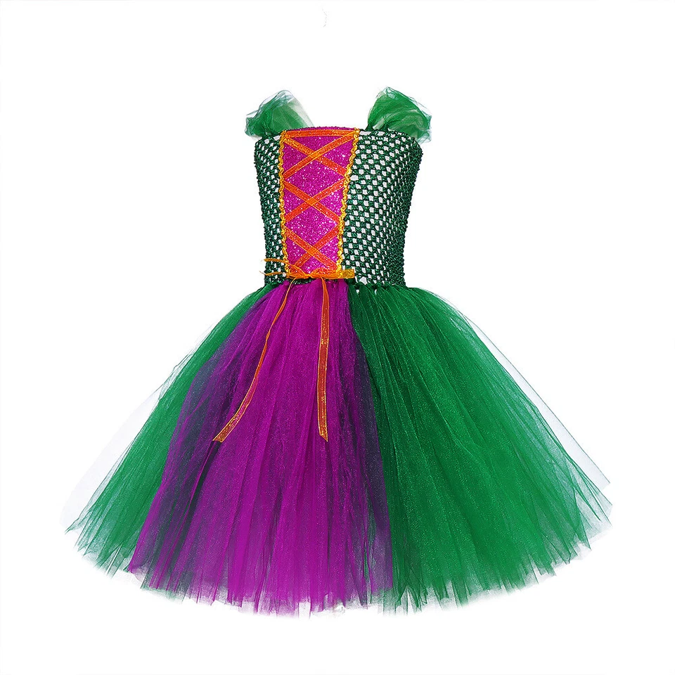 Niños Niñas Hocus Pocus Winifred Sanderson Vestido de Malla Halloween Conjunto Completo Foto 4 de 4