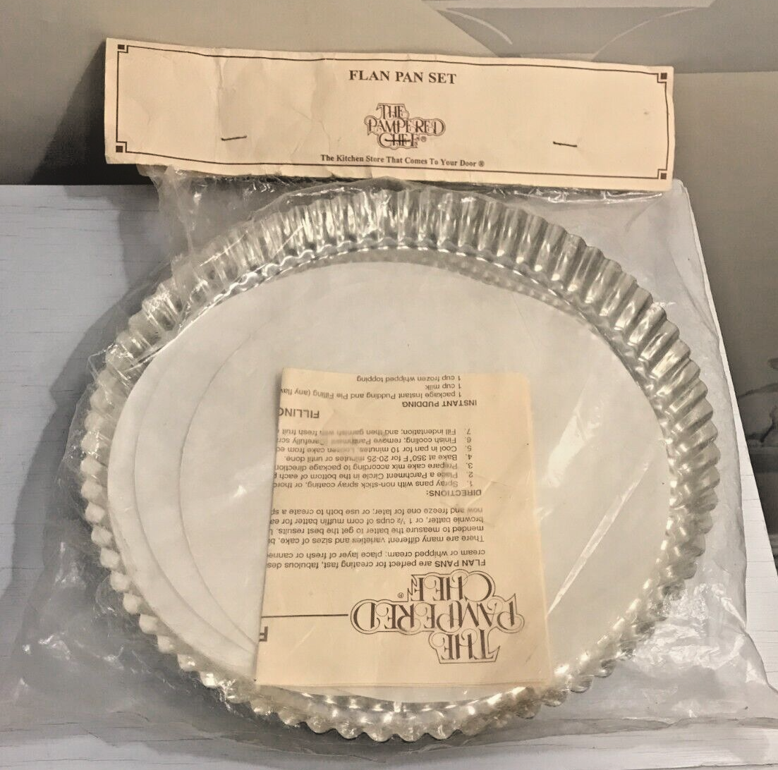 Pampered Chef Flan Pan Set 2 Tinned Steel 10" Flan/Tart/Quiche/recipes