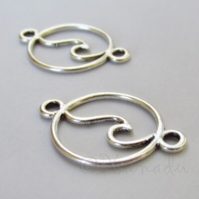 Ocean Wave Charms 28mm Antiqued Silver Plated Connector C7502 - 5, 10, 20PCs