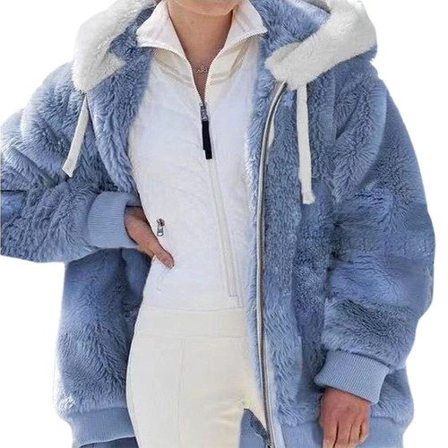 Damen Oversize Hoodie Mantel Winter warm weich Plüsch Fleece Reißverschluss Cardigan Jacke - Bild 10 von 42